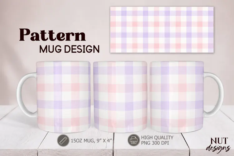 Pastel Pink Lavender Plaid Mug Wrap Mug sublimation