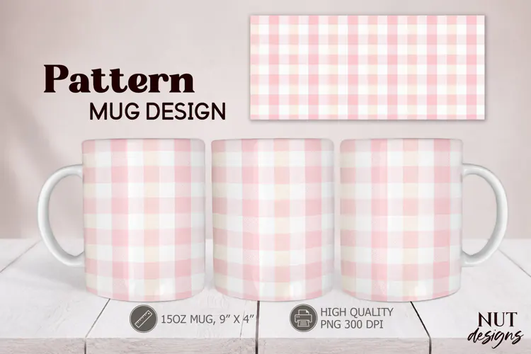Pink Cream Gingham Mug Wrap Mug sublimation