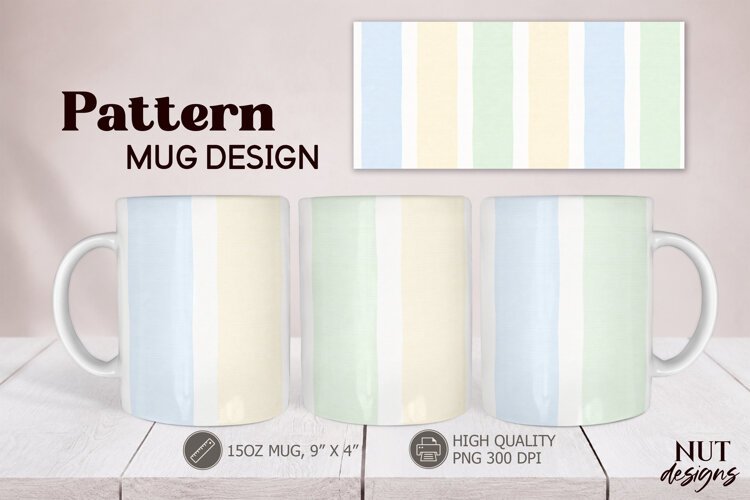 Pastel Blue Mint Striped Mug Wrap 15oz Mug sublimation example image 1