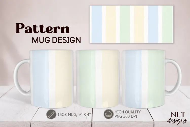 Pastel Blue Mint Striped Mug Wrap 15oz Mug sublimation