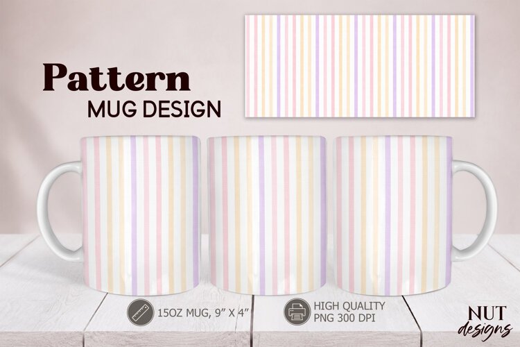 Pink Lilac Yellow Striped Mug Wrap 15oz Mug sublimation example image 1