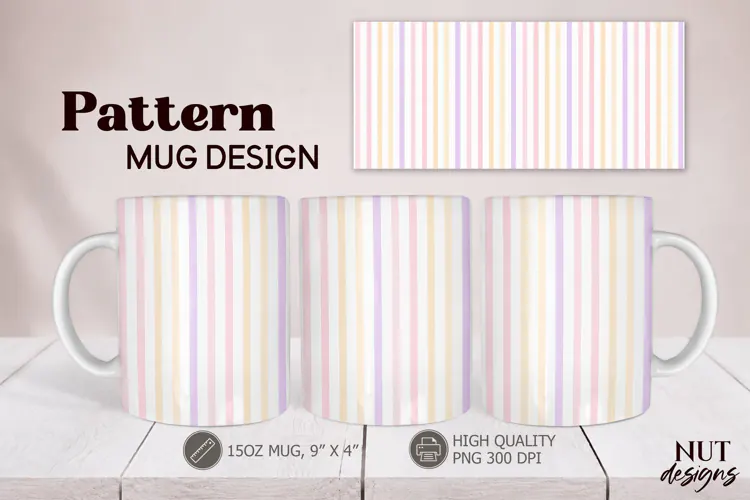 Pink Lilac Yellow Striped Mug Wrap 15oz Mug sublimation