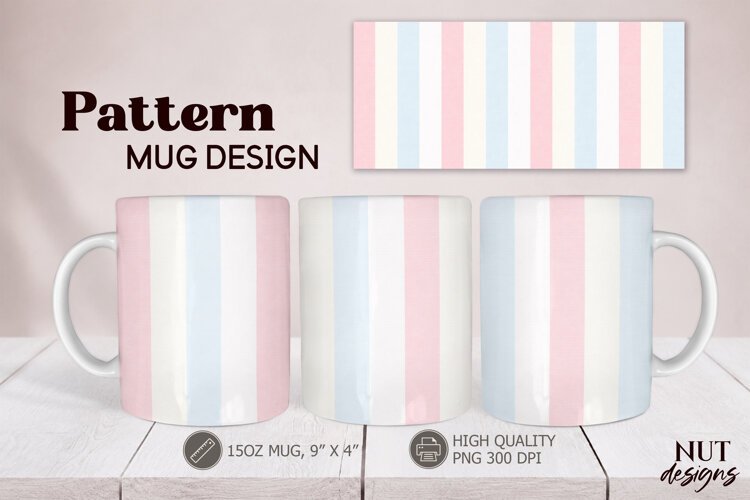 Pink Blue Pastel Striped Mug Wrap 15oz Mug sublimation example image 1