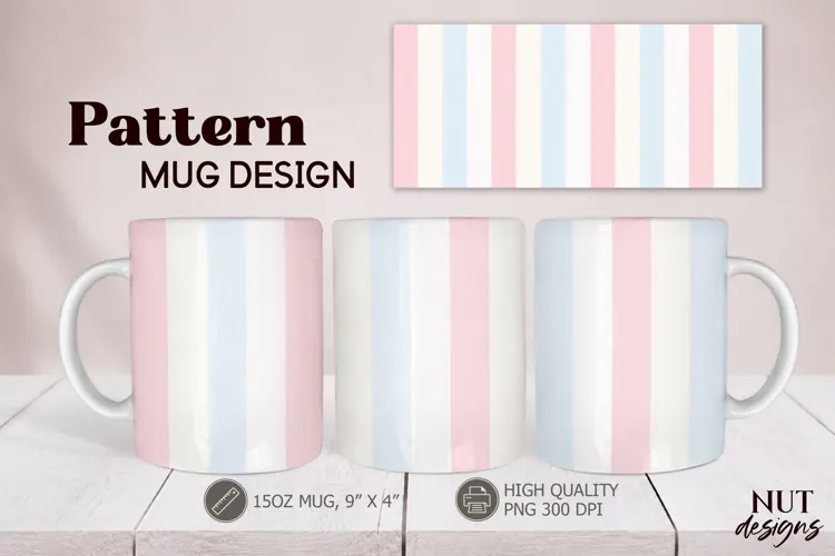 Pink Blue Pastel Striped Mug Wrap 15oz Mug sublimation