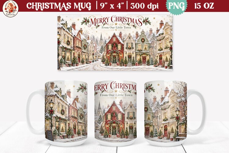 Christmas village mug wrap PNG | 15oz mug sublimation example image 1