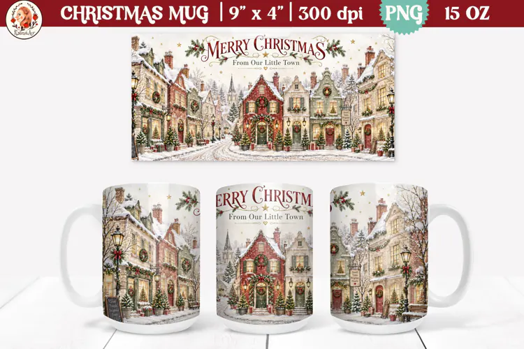Christmas village mug wrap PNG | 15oz mug sublimation
