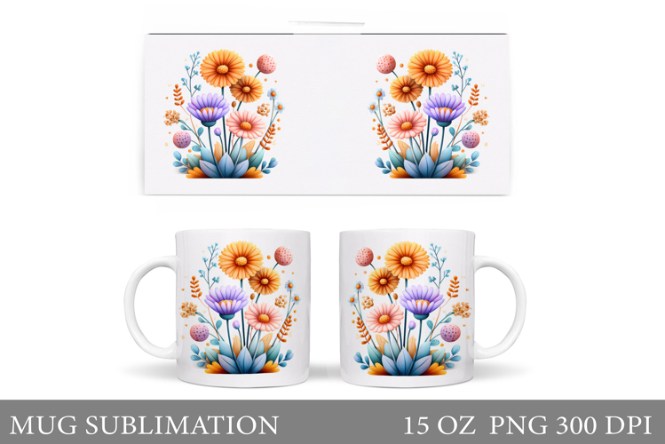 Flowers Mug Sublimation. Wildflowers Mug Design