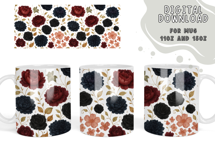 gothic flower sublimation elegant dark floral mug