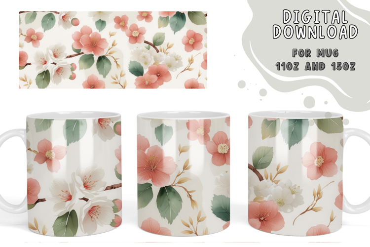 pink and white cherry blossom mug design