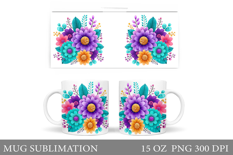 Floral Mug Sublimation. Flowers Mug Wrap Design