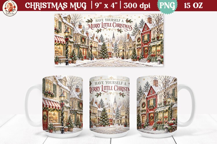 Christmas village mug wrap PNG | 15oz mug sublimation example image 1