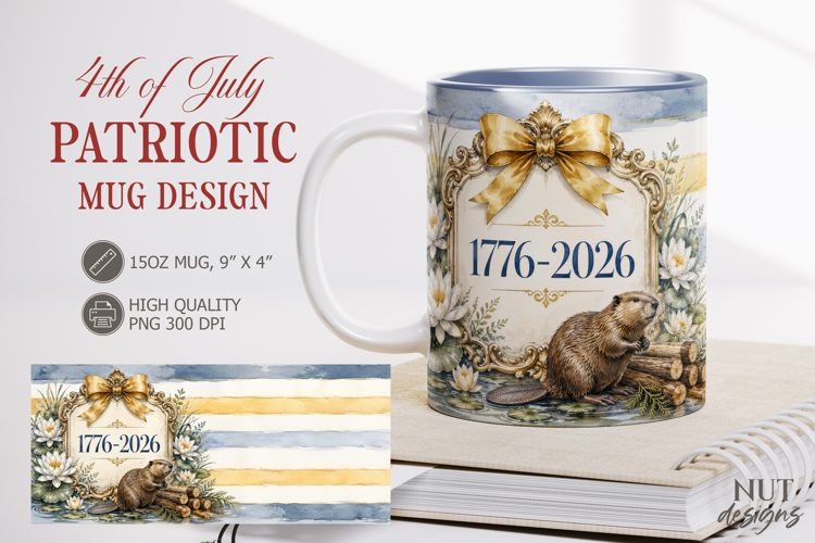 Patriotic Mug wrap Vintage Independence Day 1776 2026 example image 1