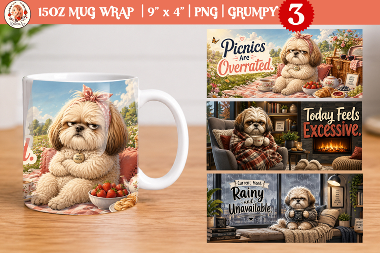 Funny grumpy dog 15oz mug wrap | 15oz mug sublimation