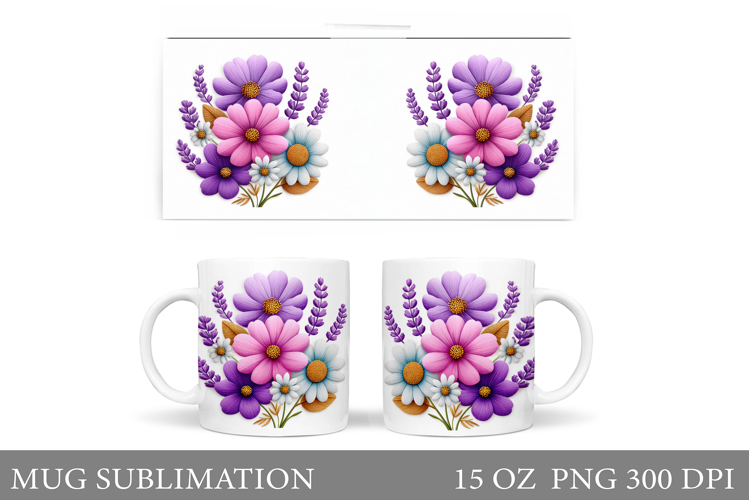 Flowers Mug Wrap Design. Wildflowers Mug Sublimation