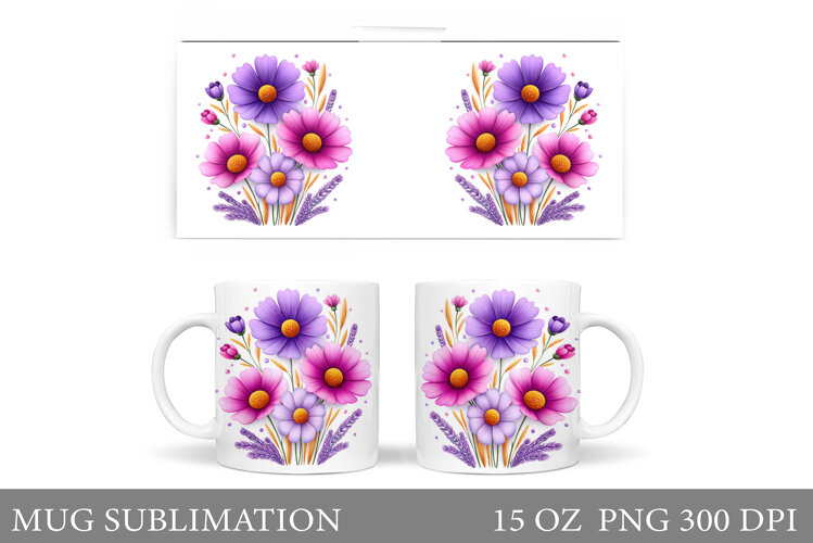 Floral Mug Sublimation. Flowers Mug Wrap Design example image 1