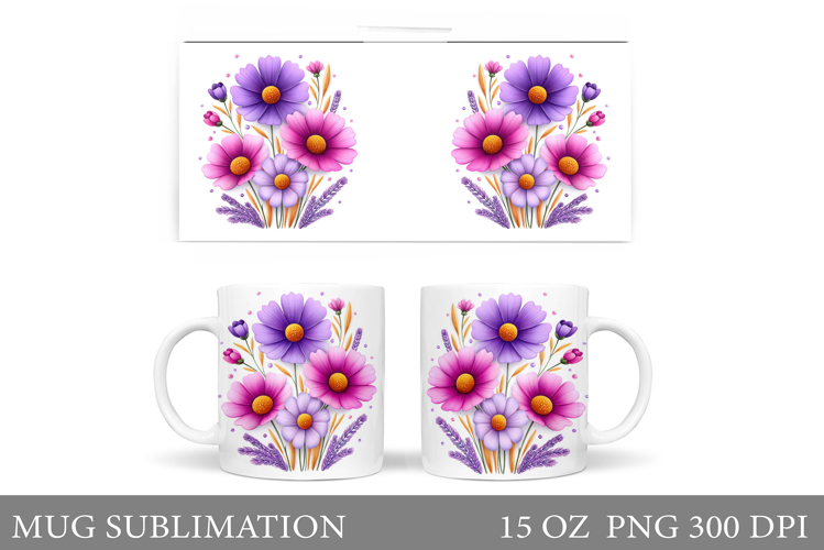Floral Mug Sublimation. Flowers Mug Wrap Design