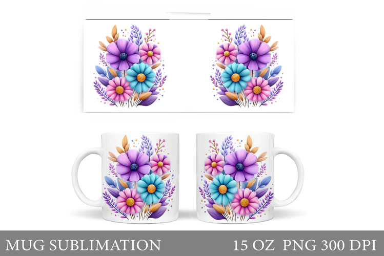 Flowers Mug Sublimation. Floral Mug Wrap Design