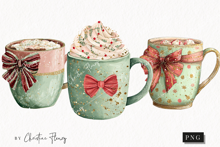 Brush Stroke Christmas Hot Cocoa Clipart | Preppy Christmas