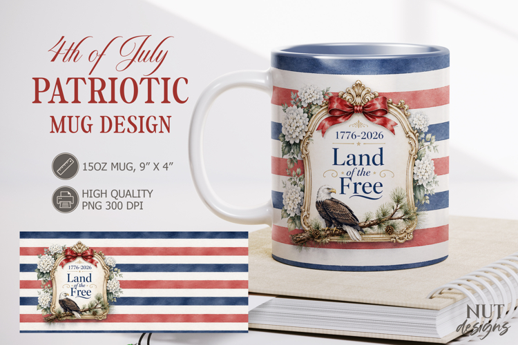 Patriotic Mug wrap Vintage Land of the Free Independence Day