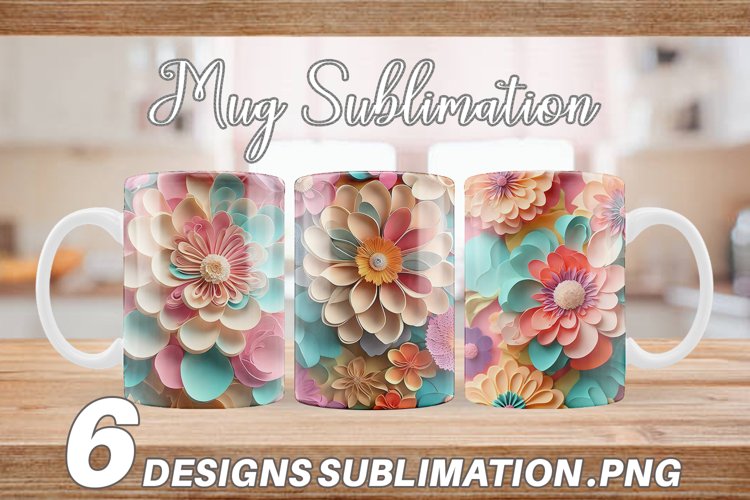 3D Flower Paper Art Mug Wrap | Sublimation Coffee Cup