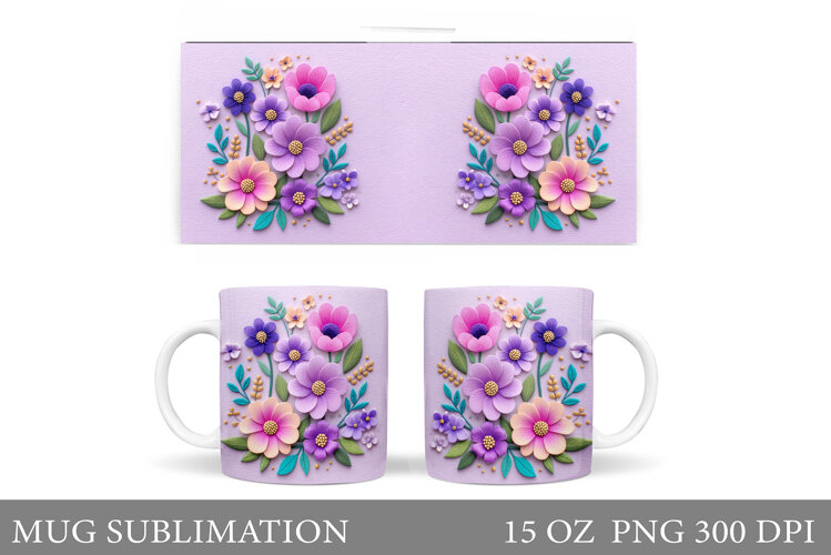 Flowers Mug Sublimation. Floral Mug Wrap Design example image 1
