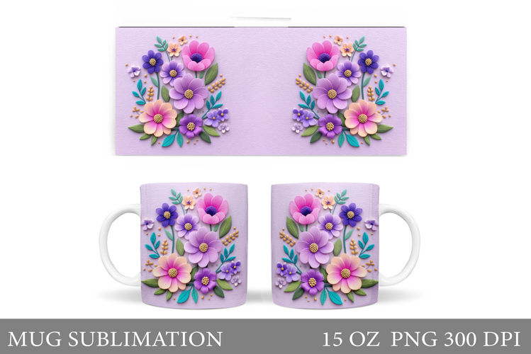 Flowers Mug Sublimation. Floral Mug Wrap Design