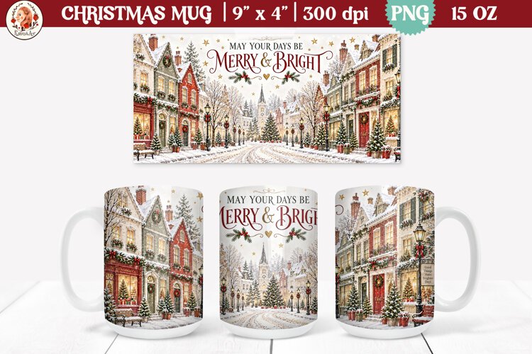 Christmas village mug wrap PNG | 15oz mug sublimation example image 1