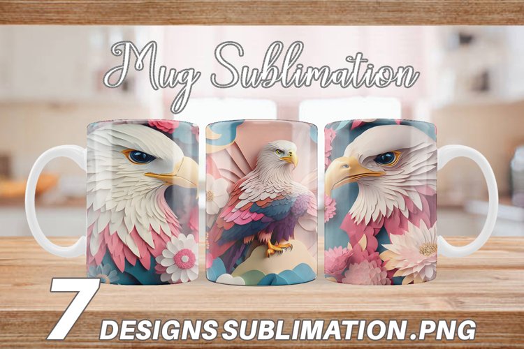 3D Patriotic Eagle Floral Mug Wrap | Sublimation Coffee