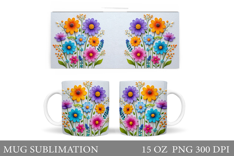 Flowers Mug Sublimation. Floral Mug Wrap Design