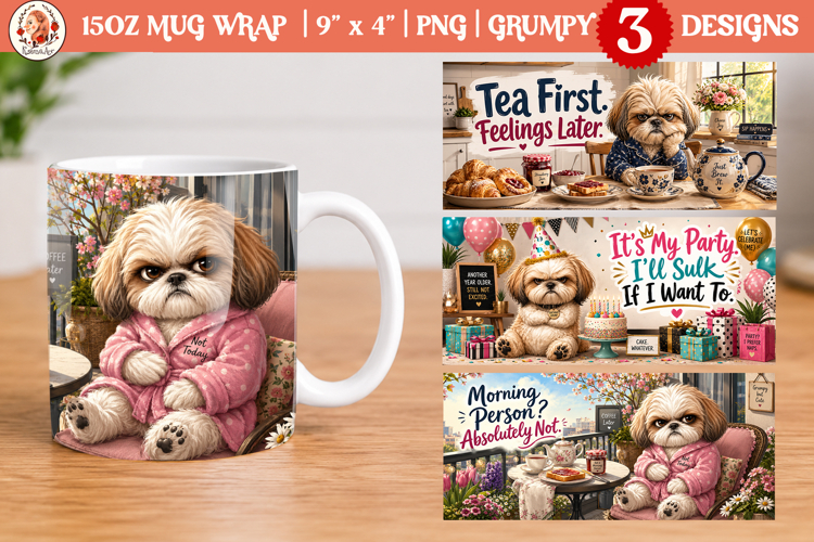 Funny grumpy dog 15oz mug wrap | 15oz mug sublimation