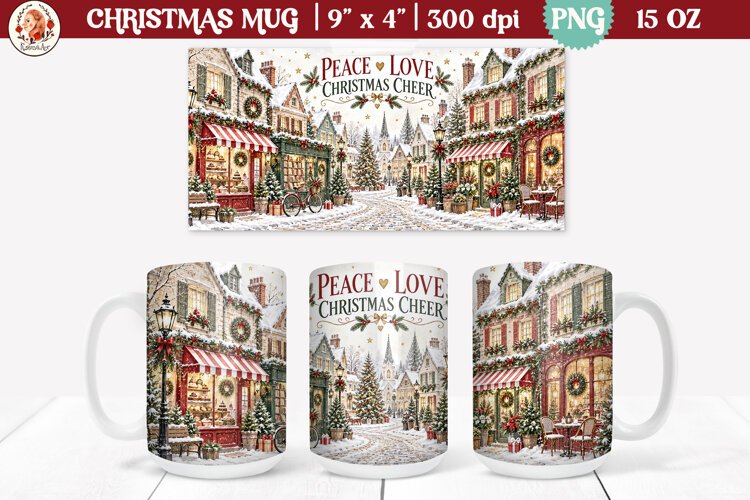 Christmas village mug wrap PNG | 15oz mug sublimation example image 1