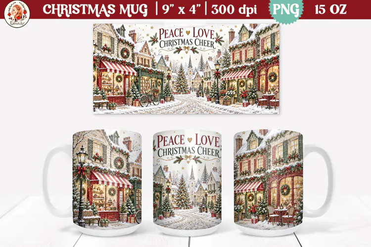 Christmas village mug wrap PNG | 15oz mug sublimation
