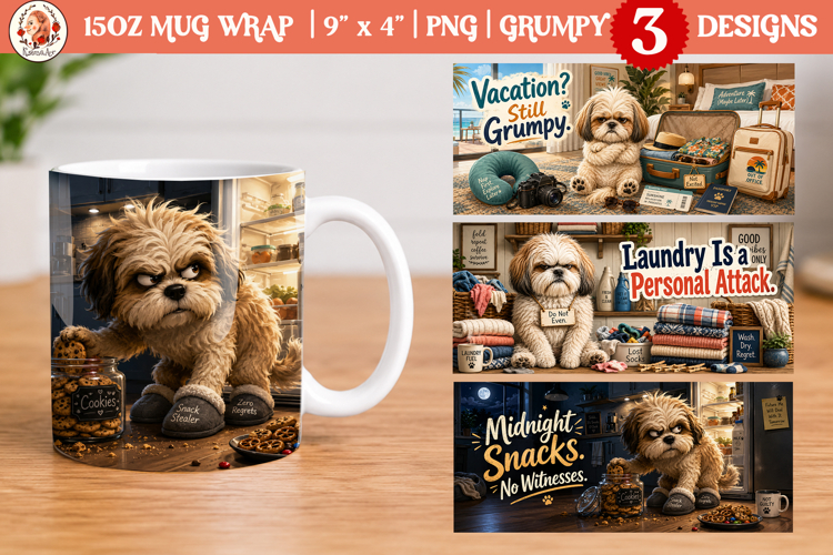 Funny grumpy dog 15oz mug wrap | 15oz mug sublimation