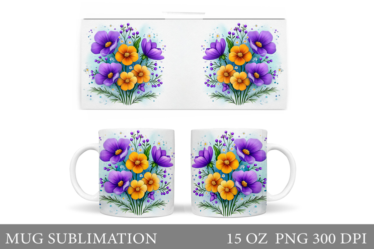 Flowers Mug Sublimation. Wildflowers Mug Design