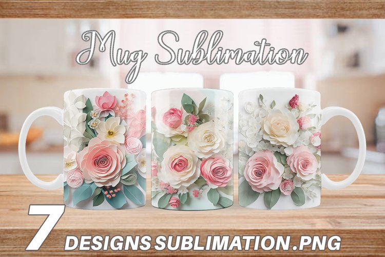 3D Flowers Mug Wrap | Sublimation Coffee Cup