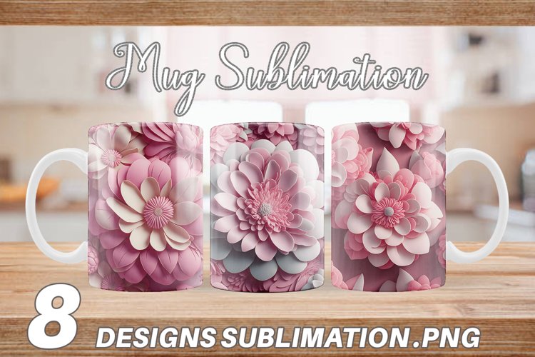 3d Pink Flower Illustration mug wrap | Mug sublimation desig example image 1
