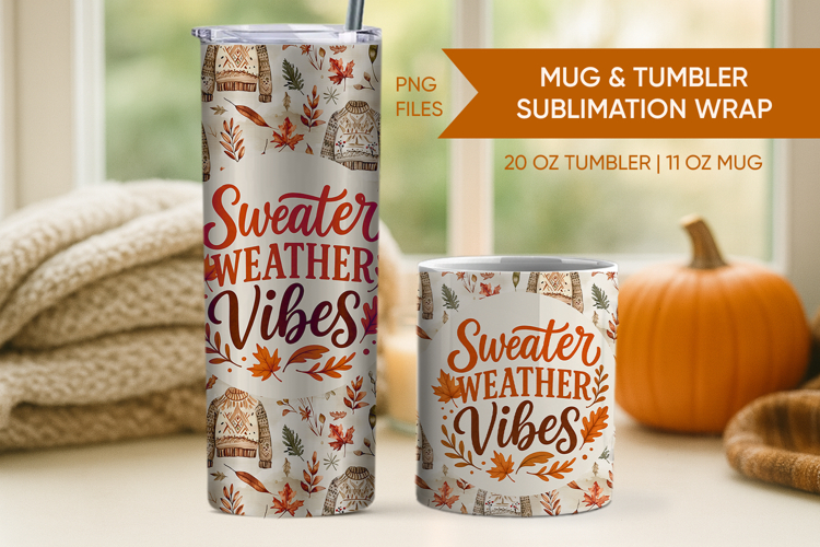 Fall Tumbler Wrap, Fall Mug Wrap, Sweater Weather vibes