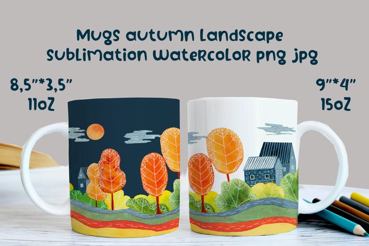 Mug autumn landscape sublimation watercolor