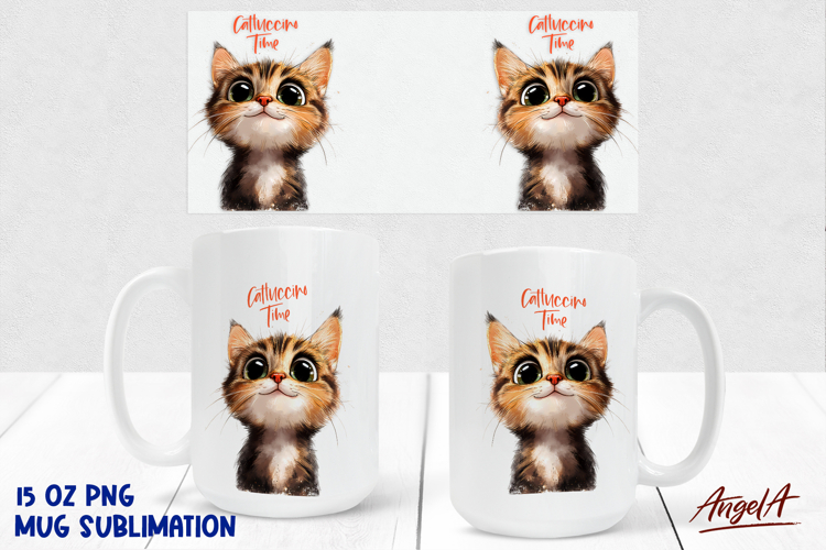 15 Oz Mug sublimation design Cute cat Funny coffee quote PNG