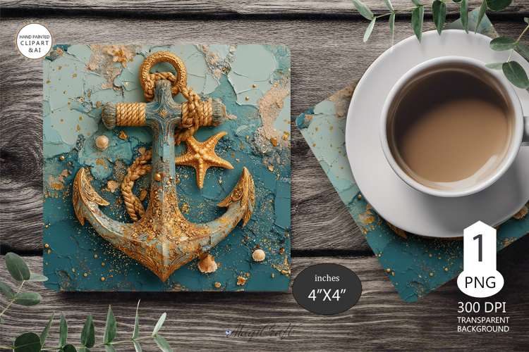 Anchor Mug coaster | Coaster Mug Sublimation | seashells