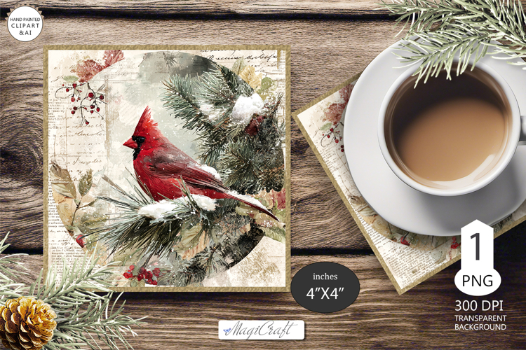 Christmas coaster Red Cardinal| mug coaster winter Cardinal