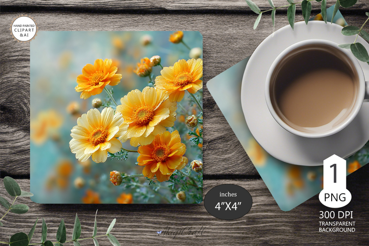 Mug coaster wildflowers| Mug Coaster Sublimation flowers