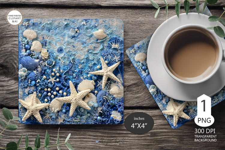 Seashells Mug coaster | Coaster Mug Sublimation 3D Starfish