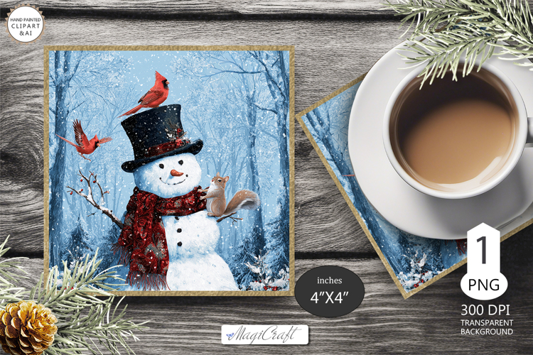 Mug Coaster with Christmas Snowman| Vintage Snowman Coaster