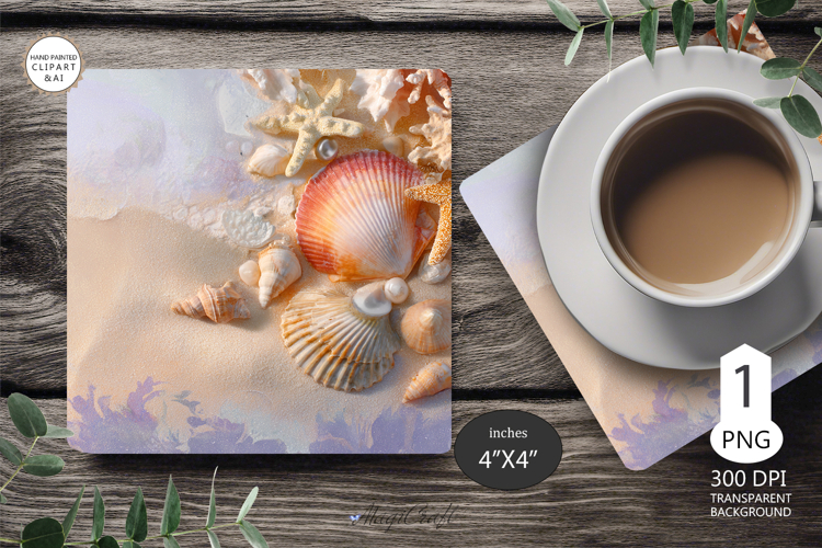 Seashells Mug coaster | Coaster Mug Sublimation | Starfish