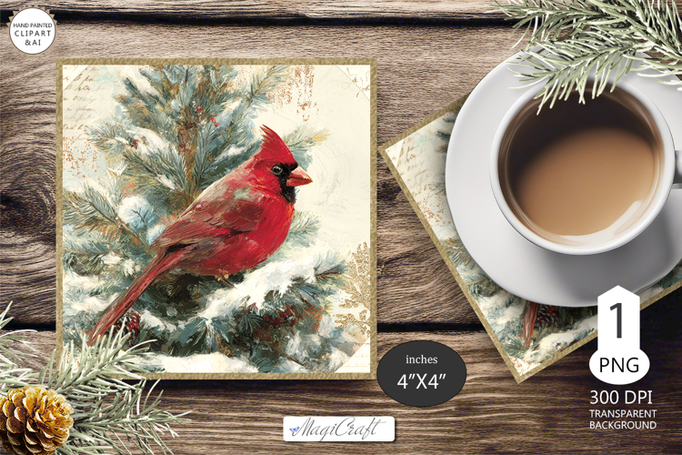Christmas coaster Red Cardinal| mug coaster winter Cardinal