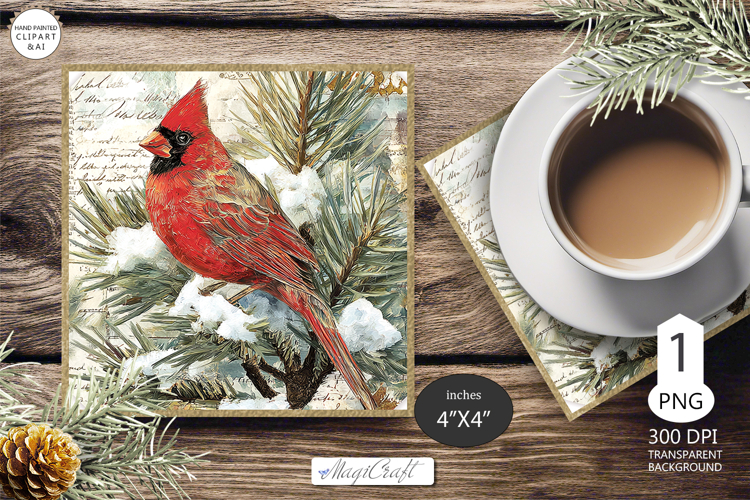 Christmas coaster Red Cardinal| mug coaster winter Cardinal
