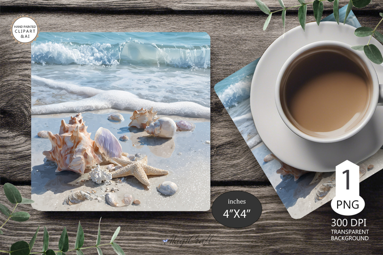 Seashells Mug coaster | Coaster Mug Sublimation | Starfish