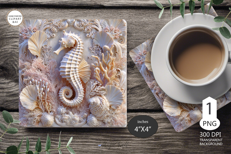 Seashells Mug coaster | Coaster Mug Sublimation | Seahorse