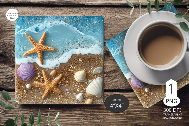 Seashells Mug coaster | Coaster Mug Sublimation | Starfish
